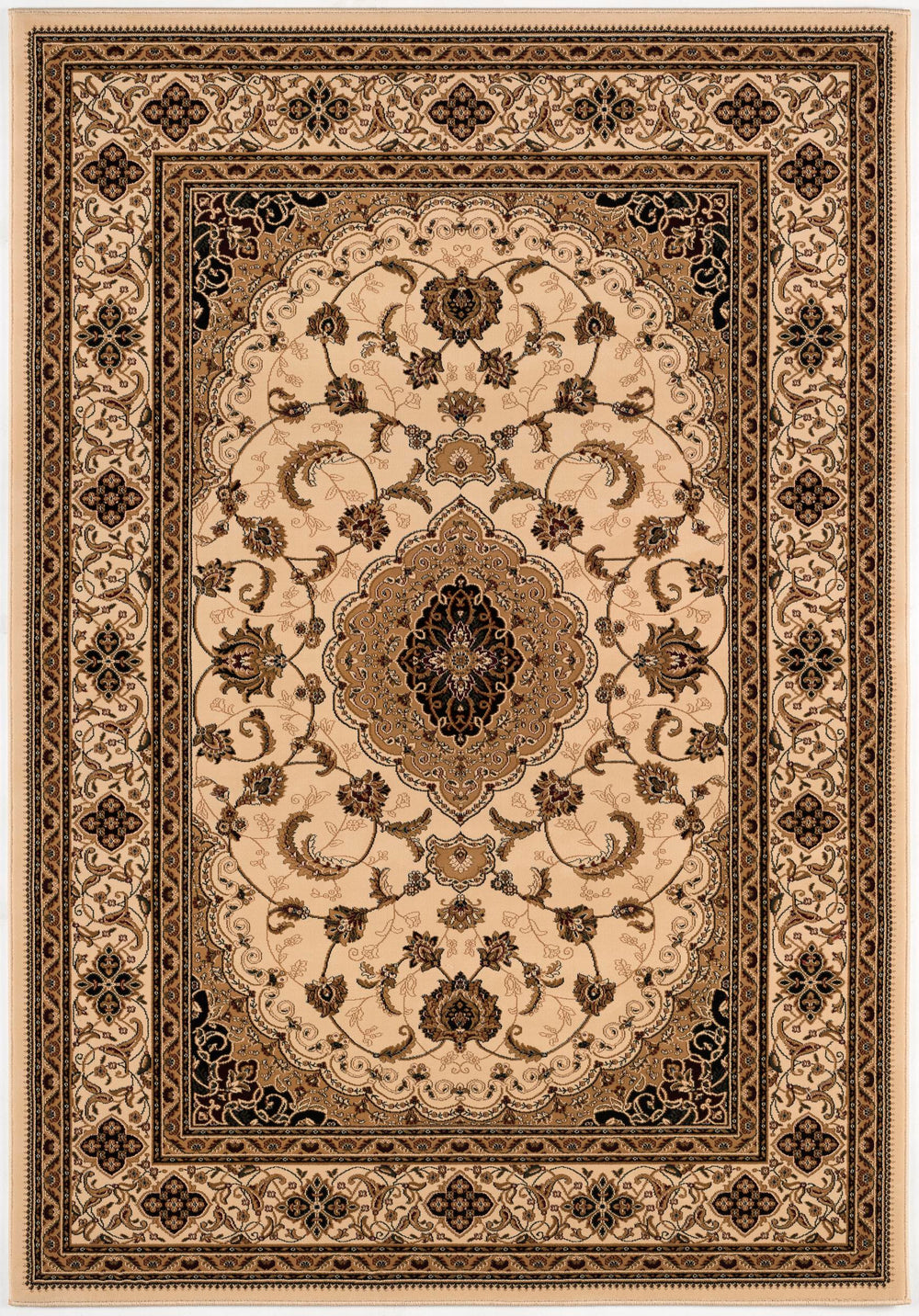 Anbar Persian Medallion Traditional Beige and Black Indoor Rug