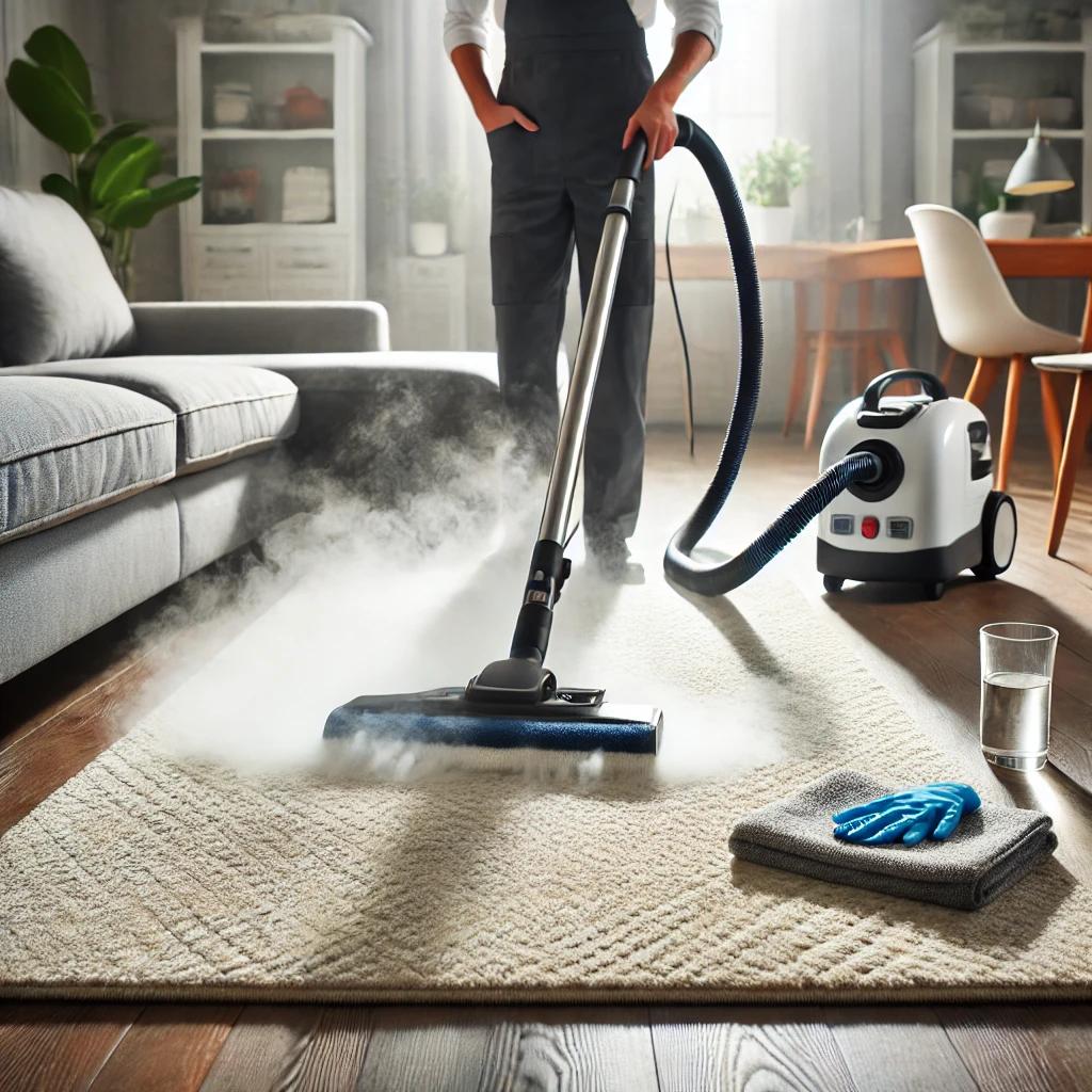 area rug is being cleaned