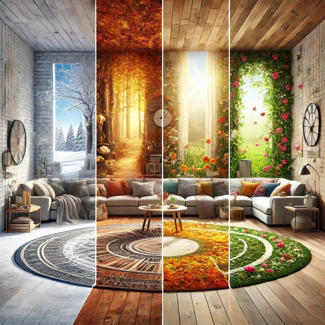 an area rug with different seasons