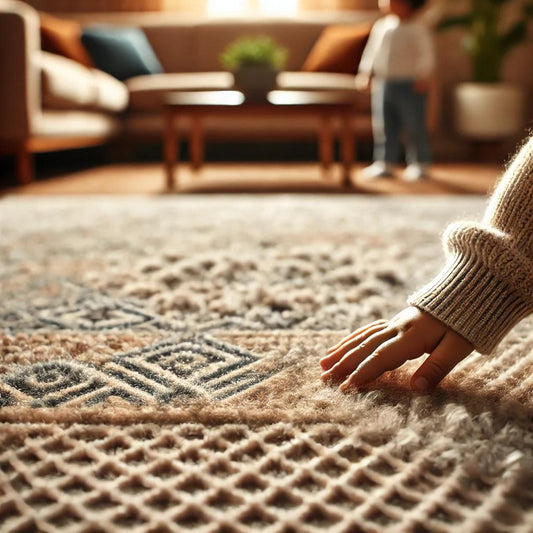 a baby is touching the rug