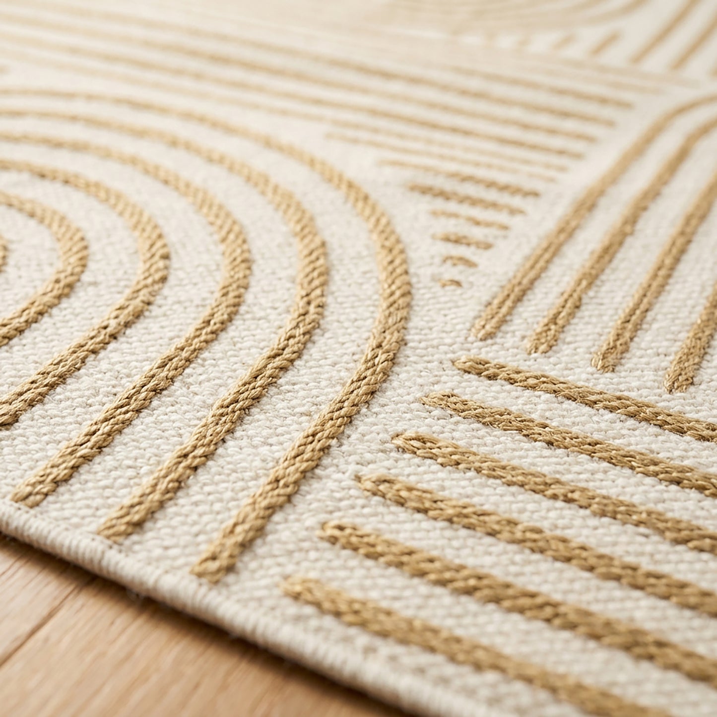 Abstract Modern Weiss and Jute Outdoor Rug