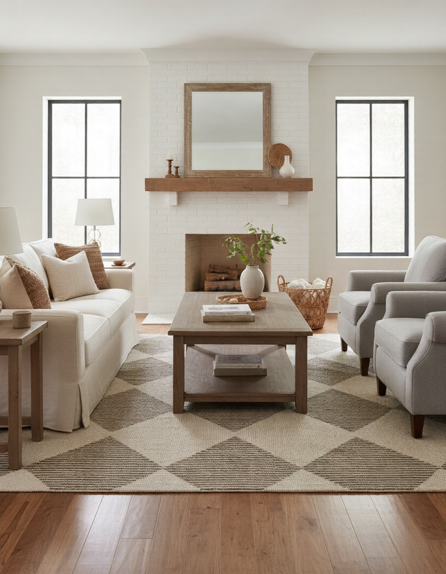 Sepia Checkered Contemporary Beige and Brown Indoor Rug