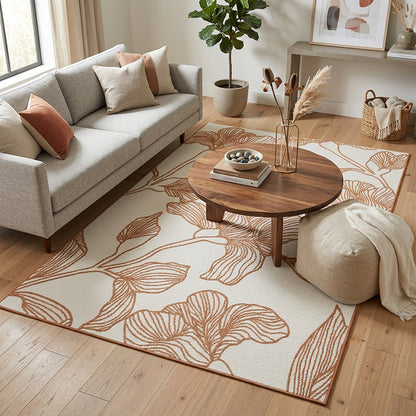 Botanical Modern Weiss and Brick Outdoor Rug