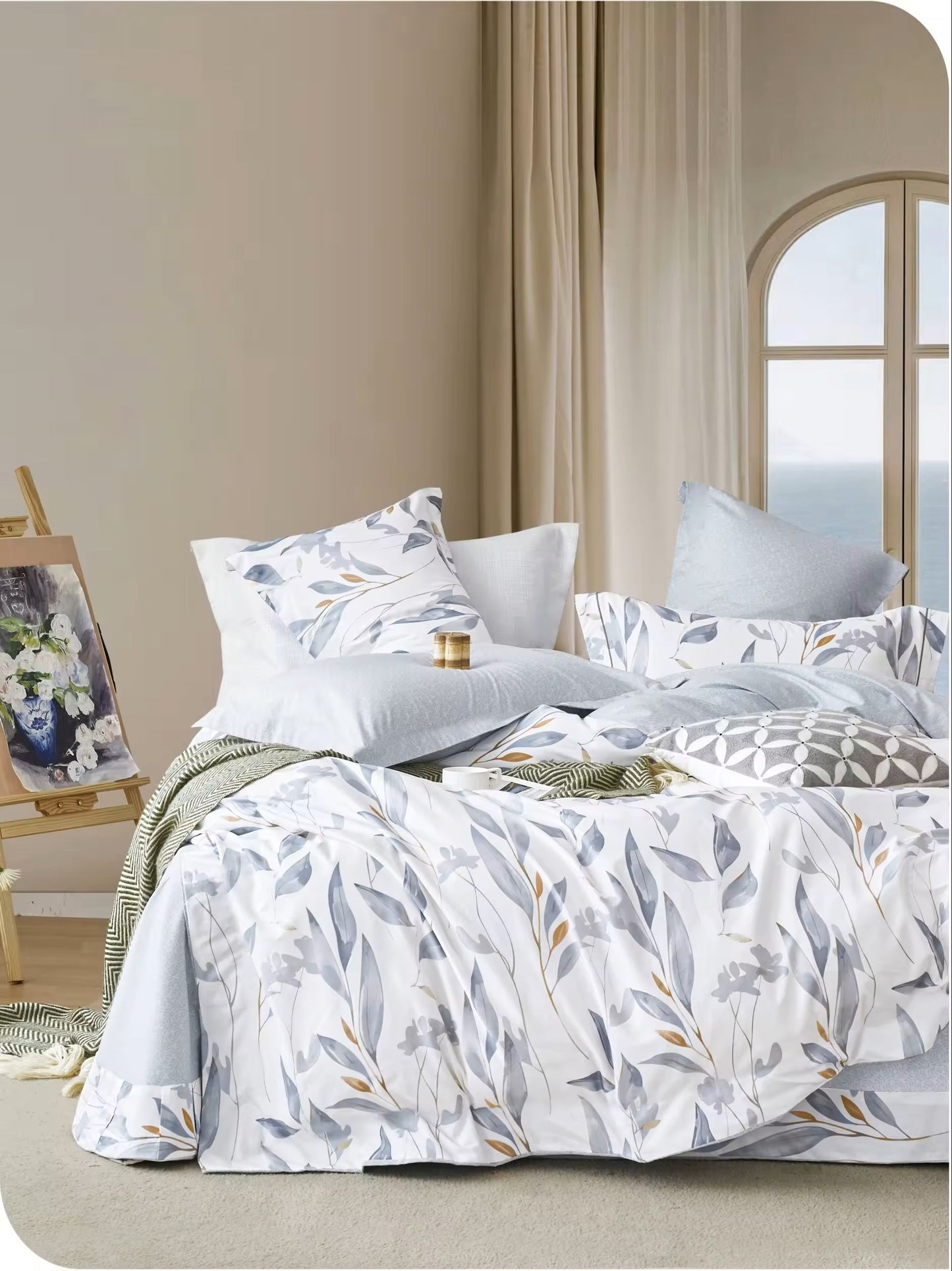 100% Cotton Grey and Blue Duvet Cover Set