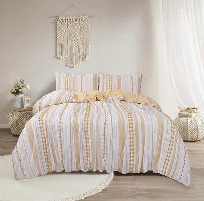 Textured 100% Cotton Ivory, Yellow and Grey Duvet Cover Set