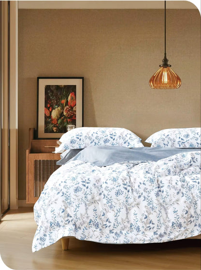 100% Cotton White and Blue Duvet Cover Set
