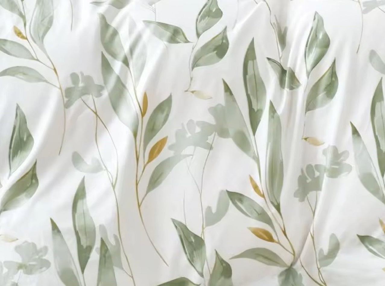 100% Cotton White and Green Duvet Cover Set