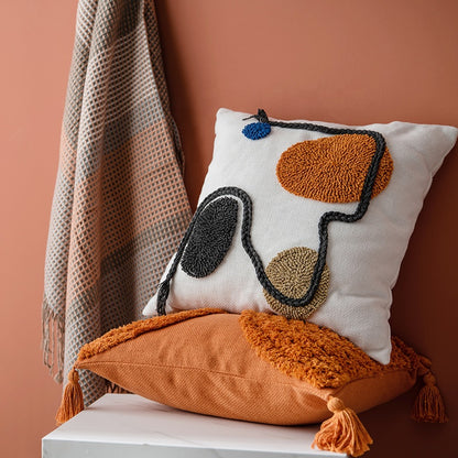 Tufted White/Rust Pillow with Insert & Cover