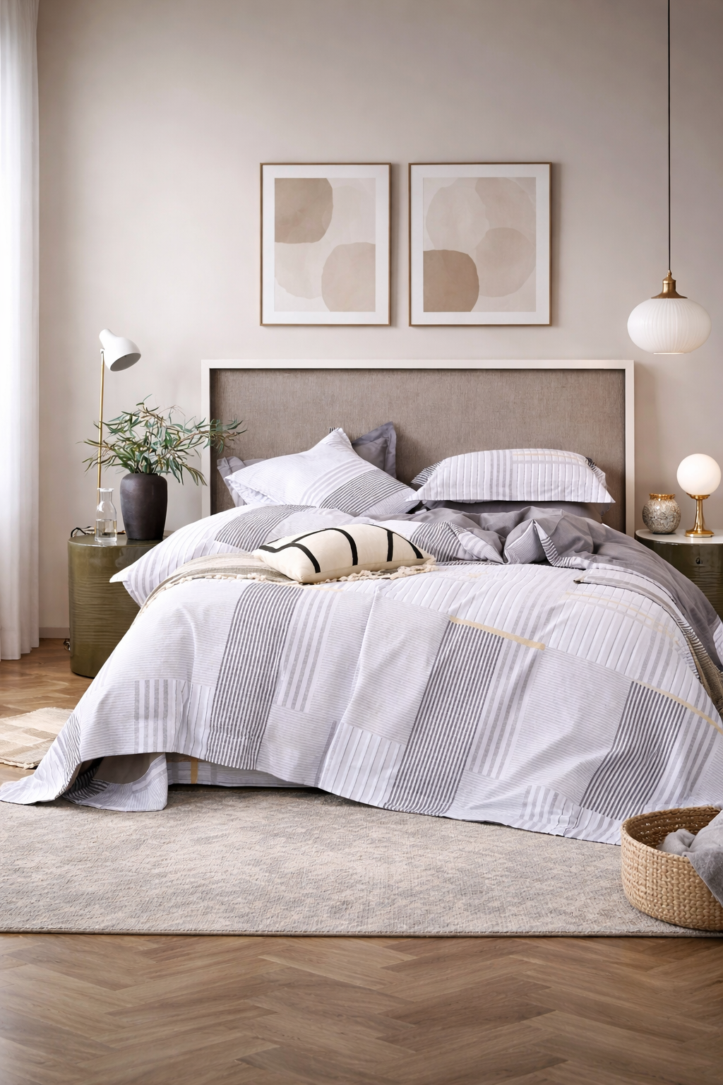 100% Cotton Light Grey Duvet Cover Set