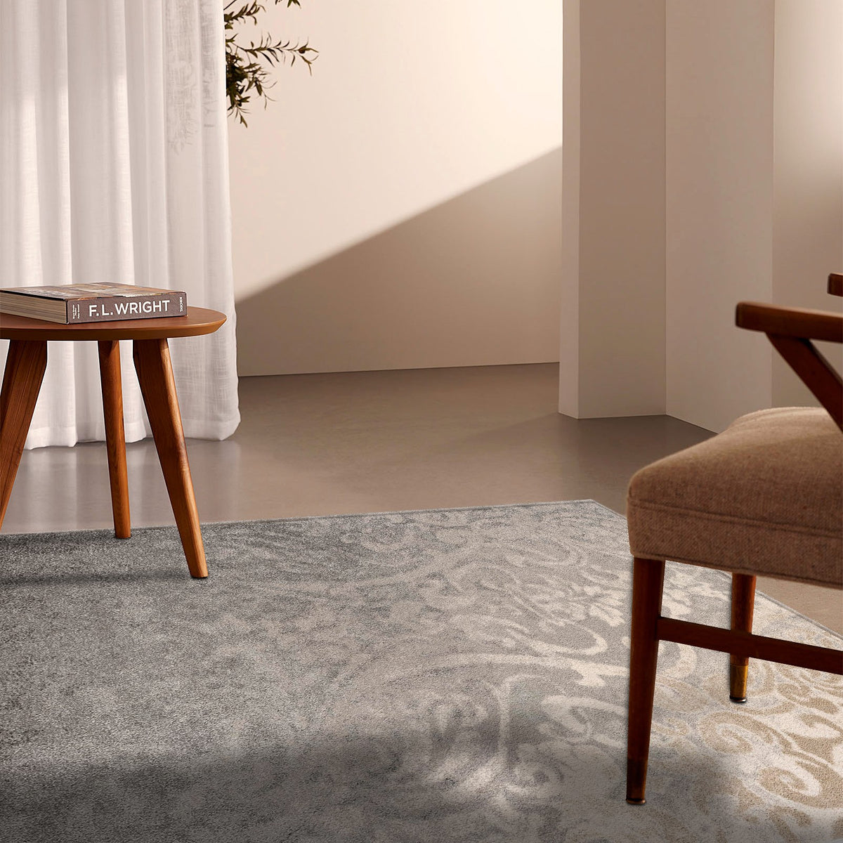 Adrian Distressed Damask Transitional Grey and Beige Indoor Rug