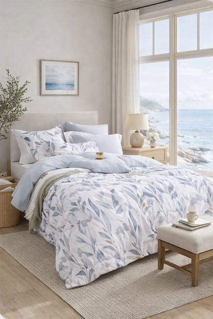 100% Cotton Grey and Blue Duvet Cover Set