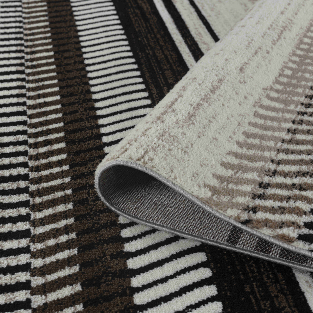 Orion Striped Contemporary Beige and Brown Indoor Rug