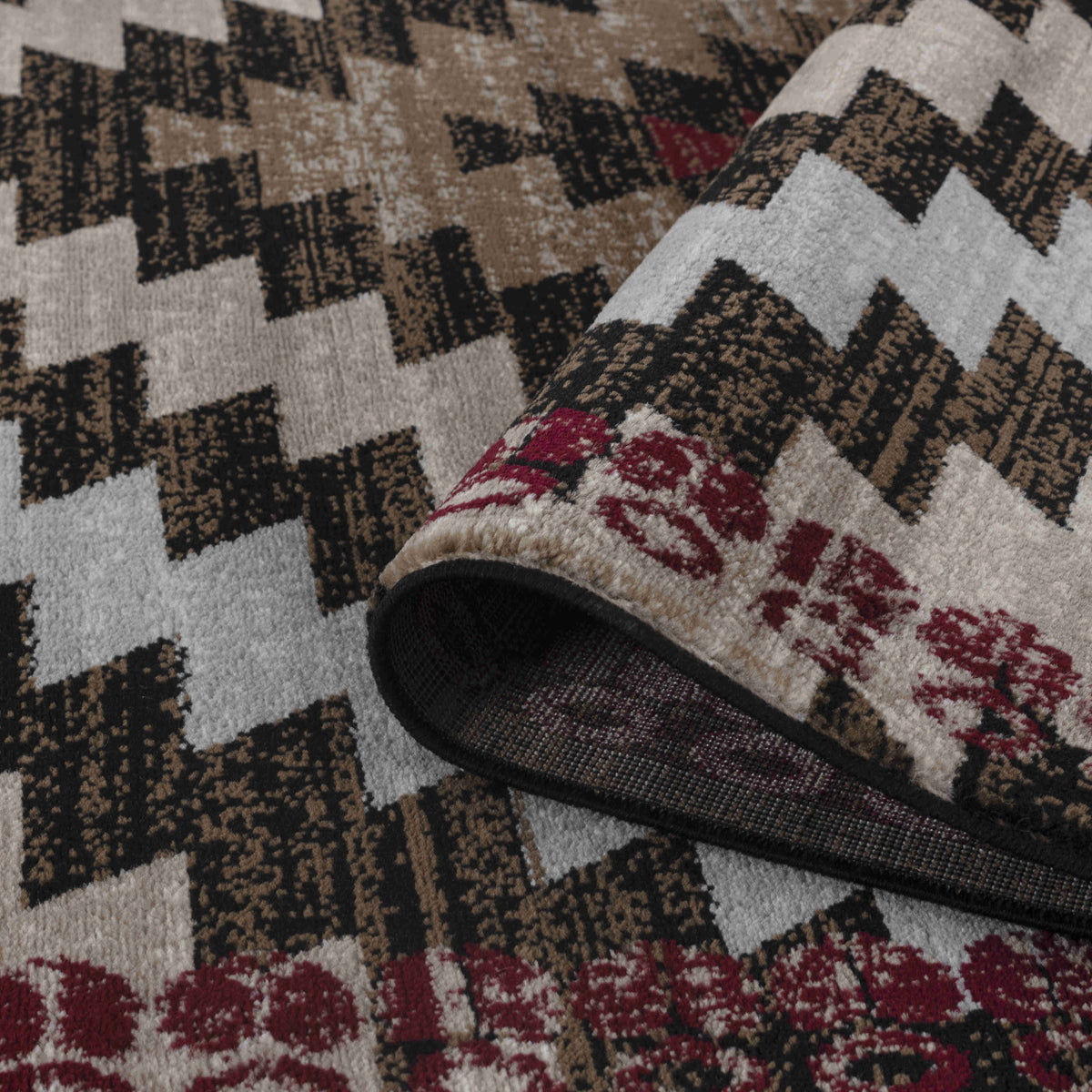Zuni Geometric Traditional Brown and Red Indoor Rug