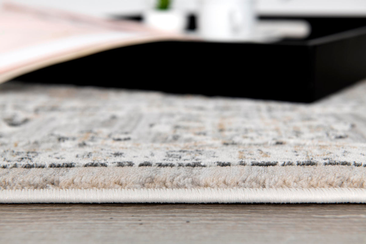 Marvella Damask Transitional Grey and Cream Indoor Rug