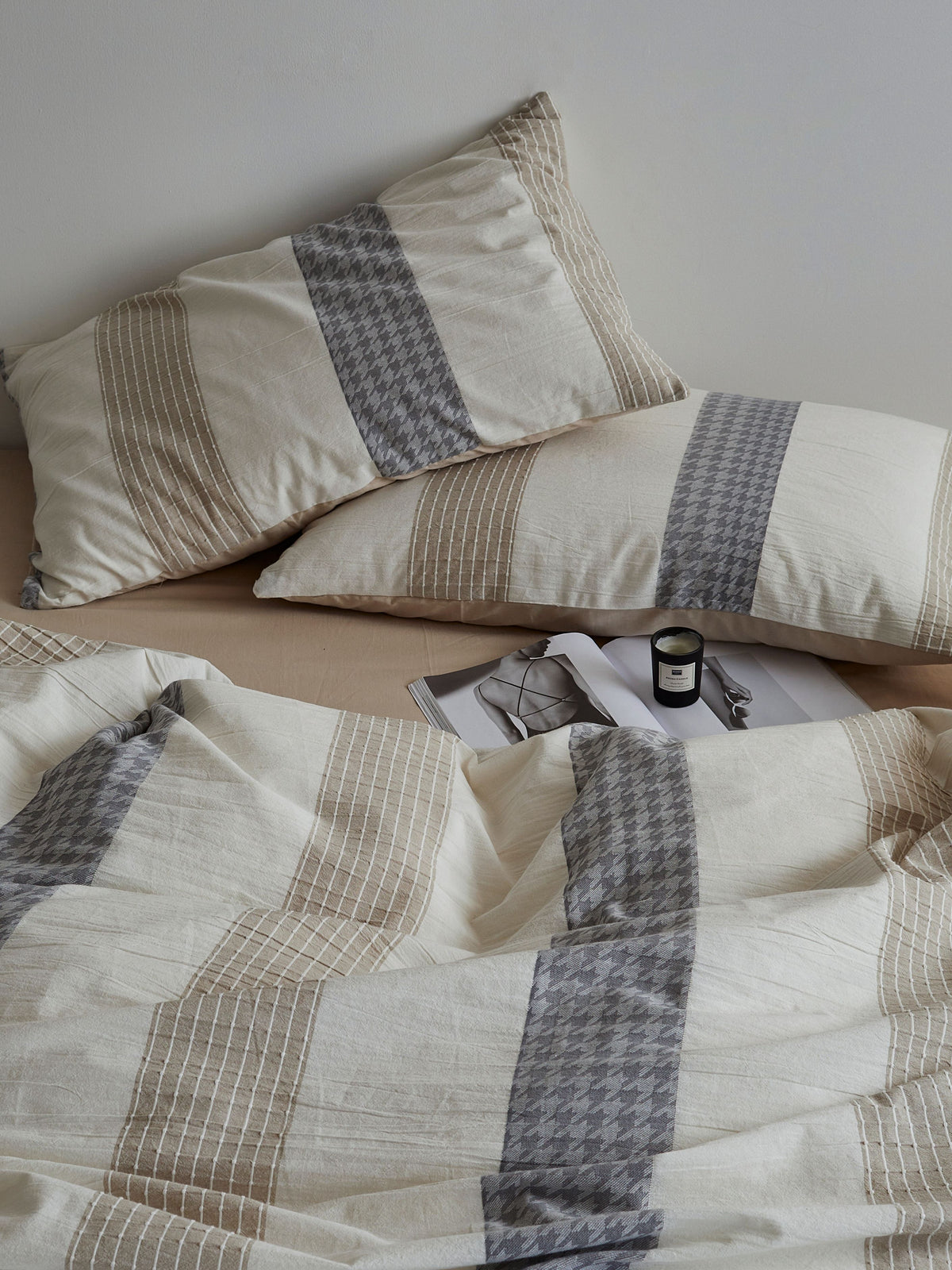 Textured 100% Cotton Beige Duvet Cover Set