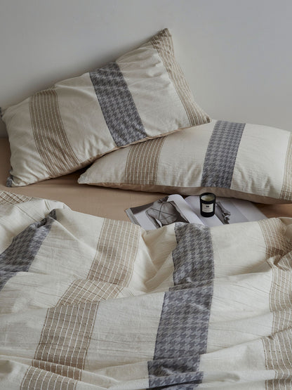 Textured 100% Cotton Beige Duvet Cover Set