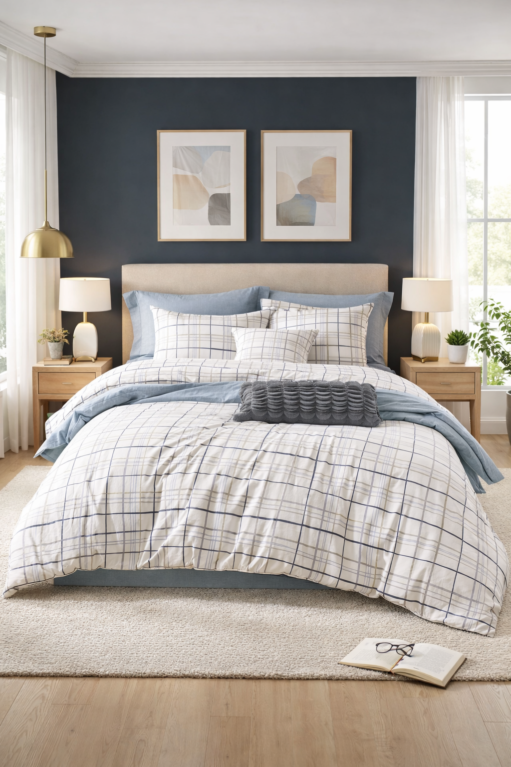 100% Cotton White Checkerd Duvet Cover Set