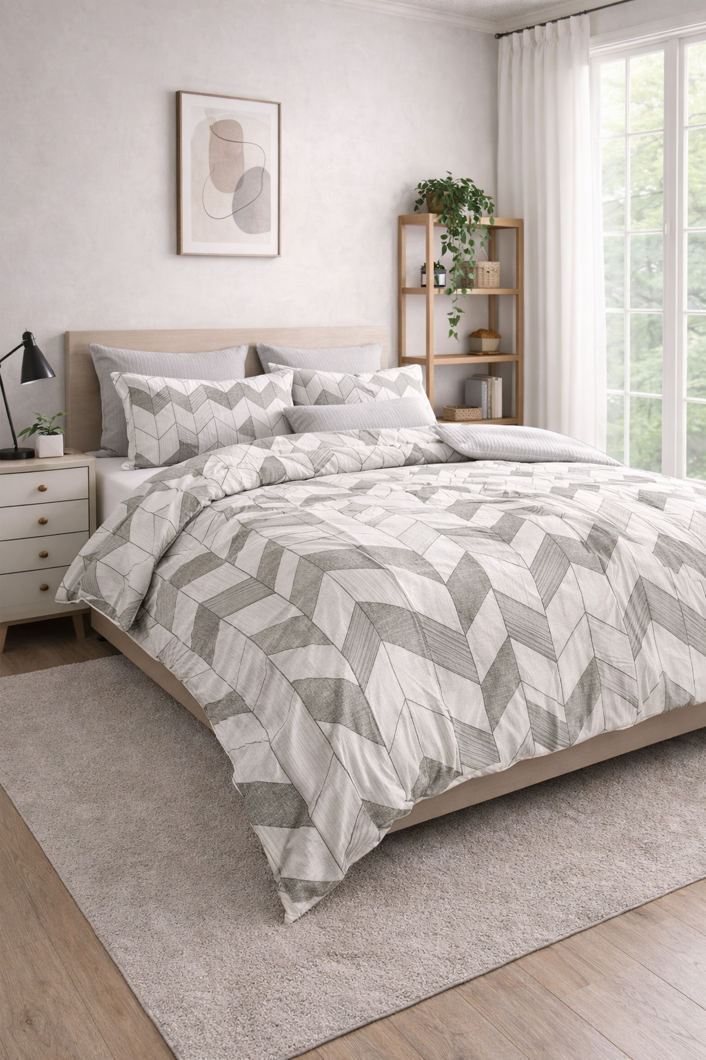 100% Jacquard Microfiber Grey Duvet Cover Set