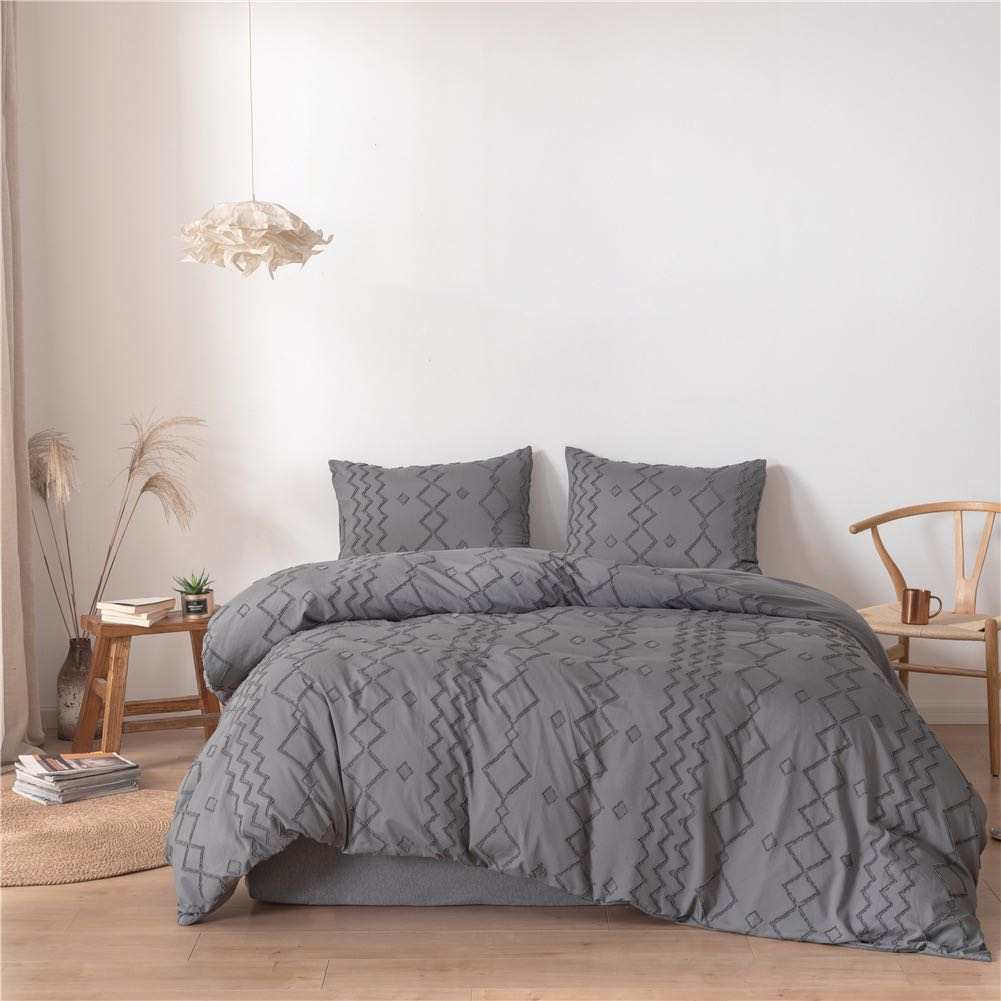 100% Tufted Jacquard Micro Grey Duvet Cover Set