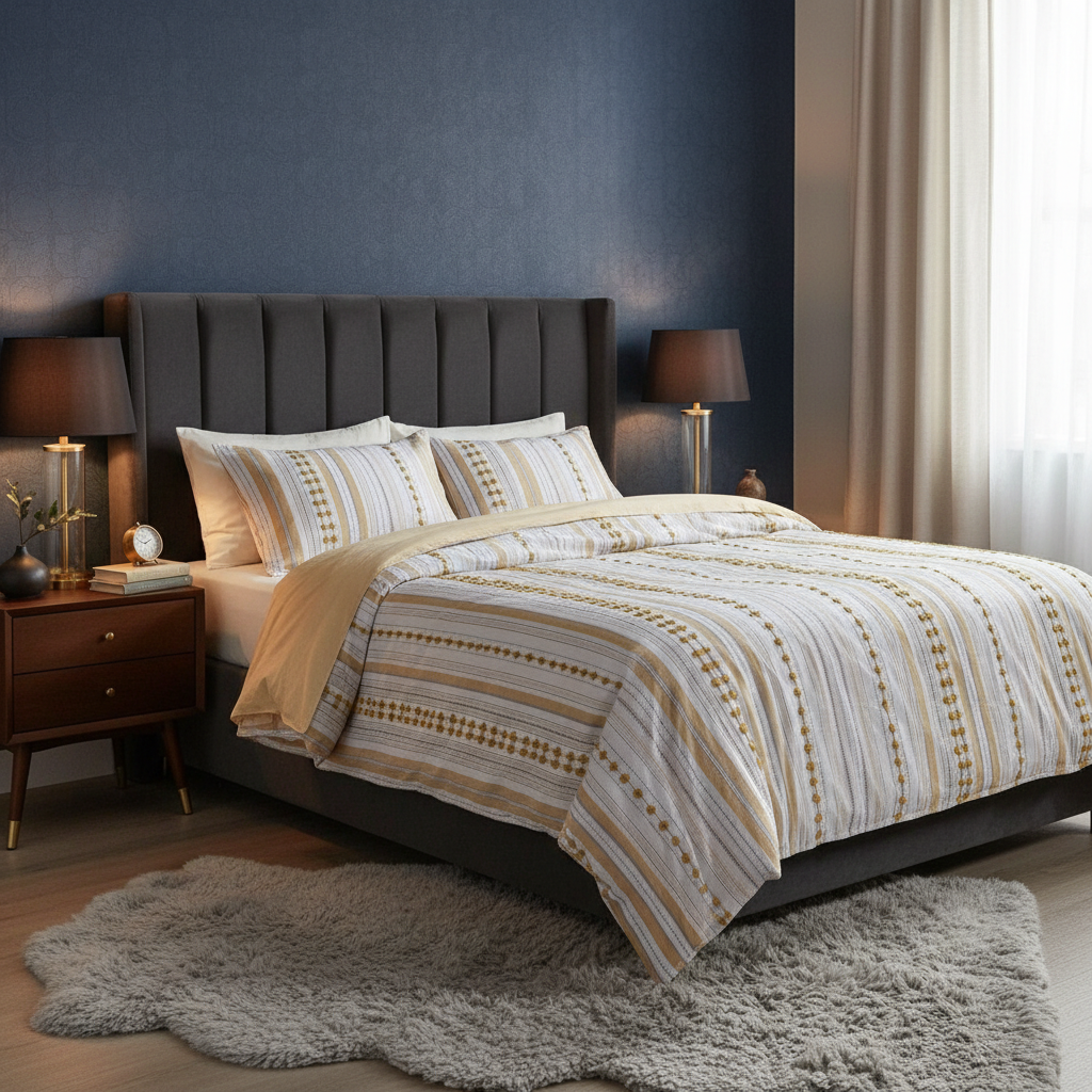 Ensemble housse de couette Brae en coton texturé ivoire, jaune et gris