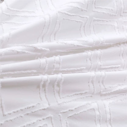 100% Tufted Jacquard Micro White Duvet Cover Set
