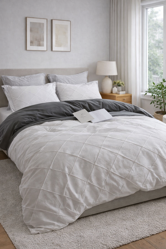 Textured 100% Cotton White Duvet Cover Set