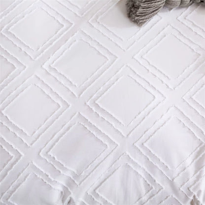 100% Tufted Jacquard Micro White Duvet Cover Set