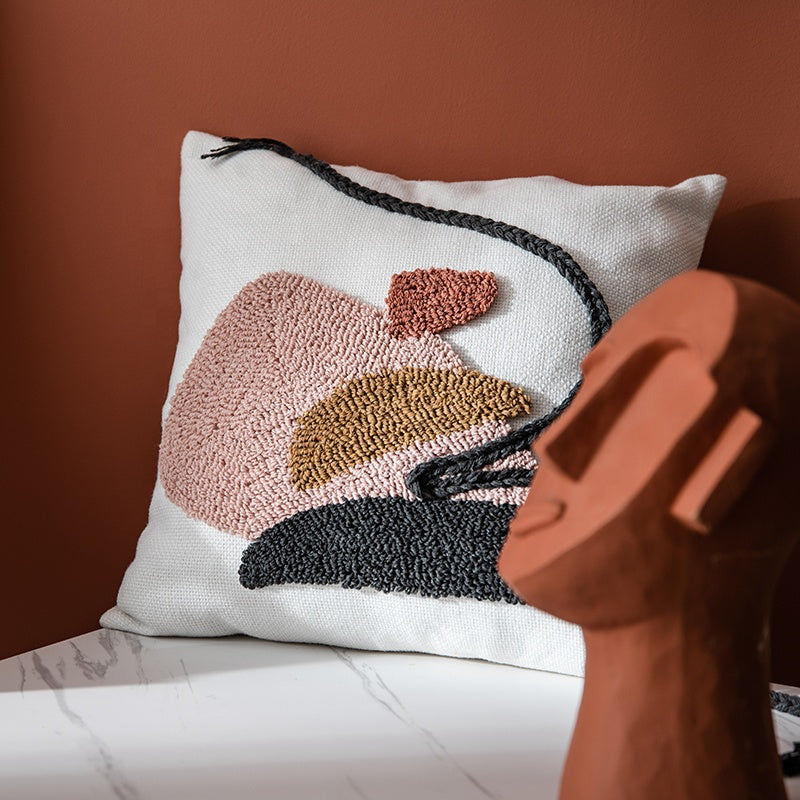 Tufted Abstract White Pillow with Insert & Cover