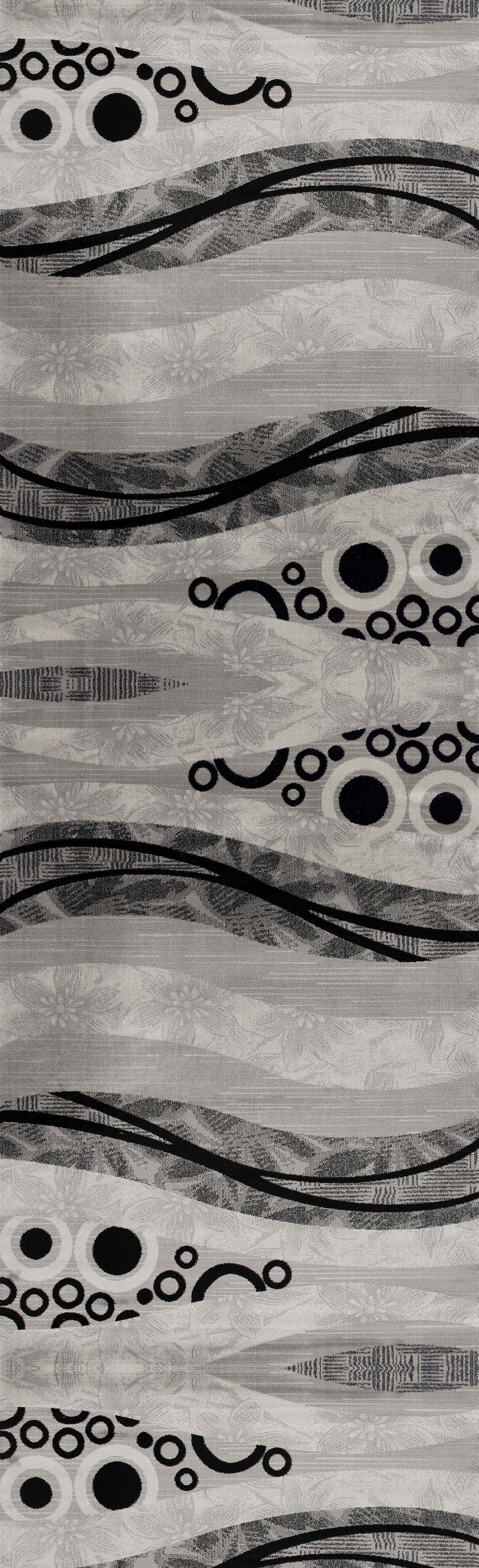 Lehar Abstract Wave Contemporary Grey and Black Indoor Rug
