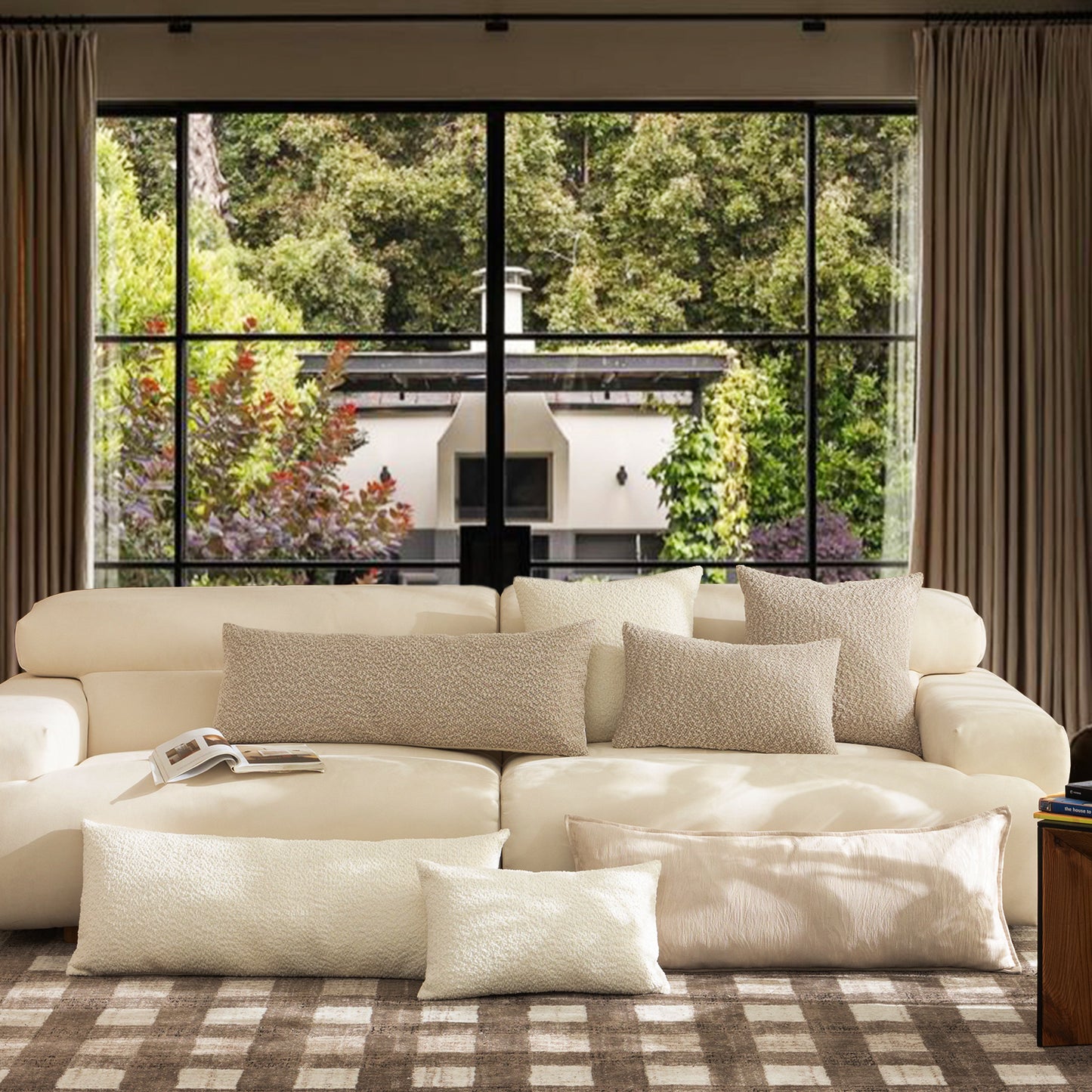 Textured Cream/Off-White Lumbar Pillow with Insert & Cover