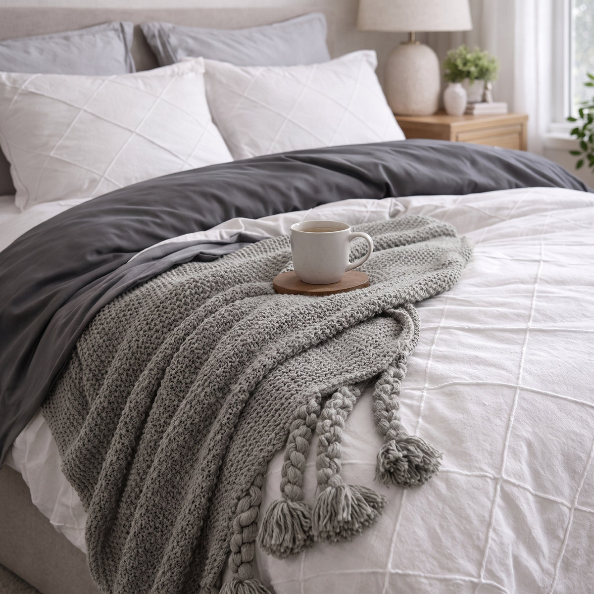 Alden Acrylic Grey Throw in a room