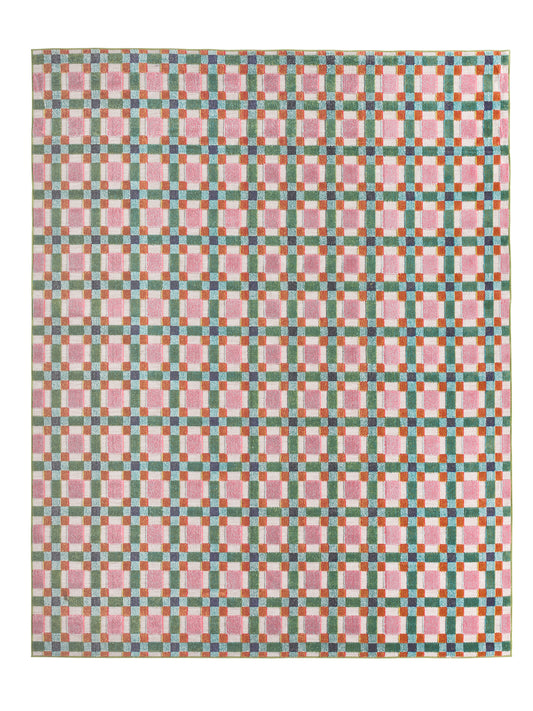 Alik Geometric Mid-Century Modern Multicolor and Blue Area Rug