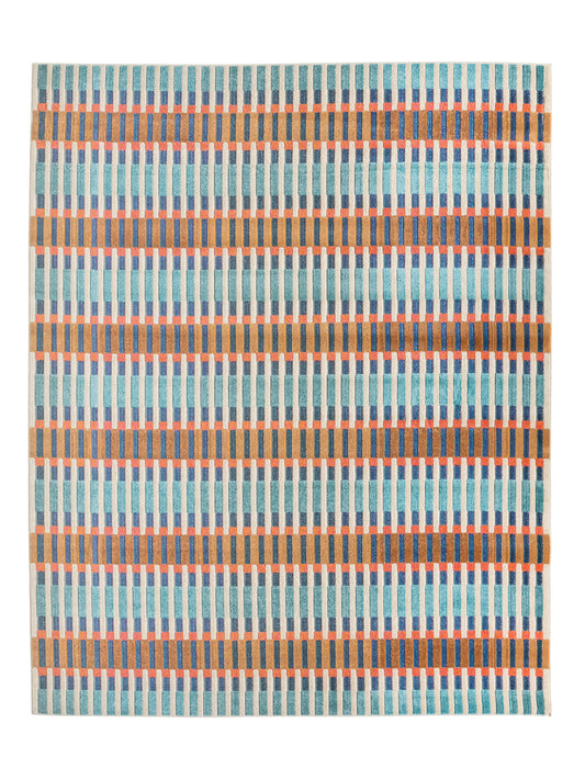 Notch Geometric Mid-Century Modern Blue and Orange Area Rug