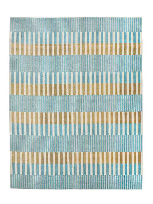 Nori Striped Mid-Century Modern Blue and Yellow Area Rug