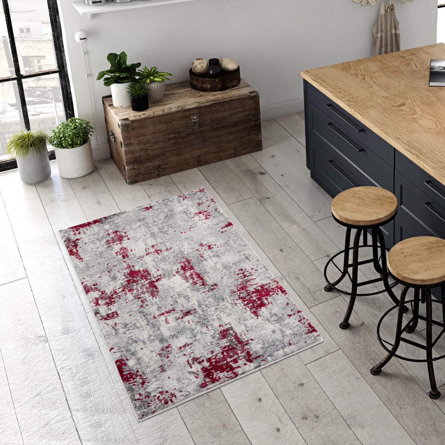 Vogue Abstract Contemporary Red Rug