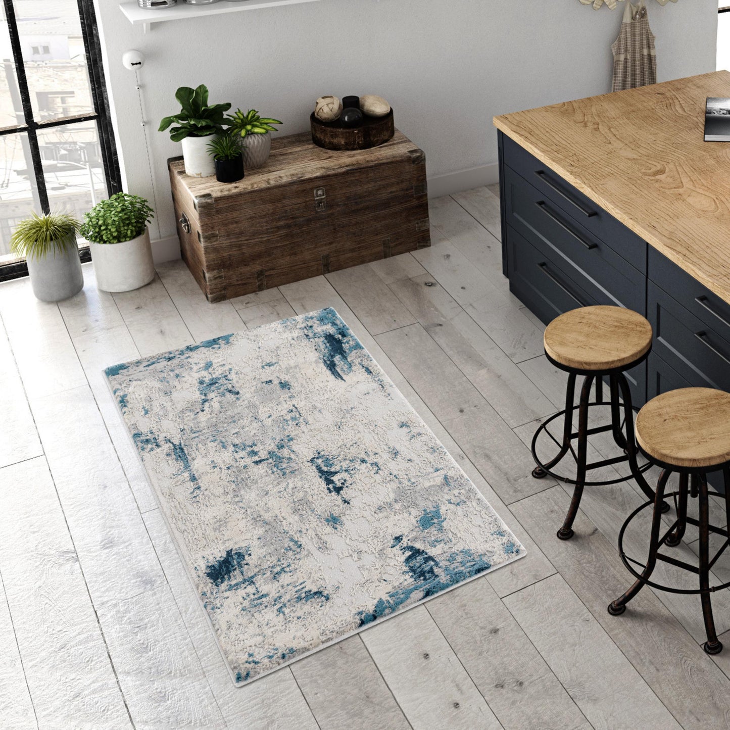 Vogue Abstract Contemporary Blue Rug