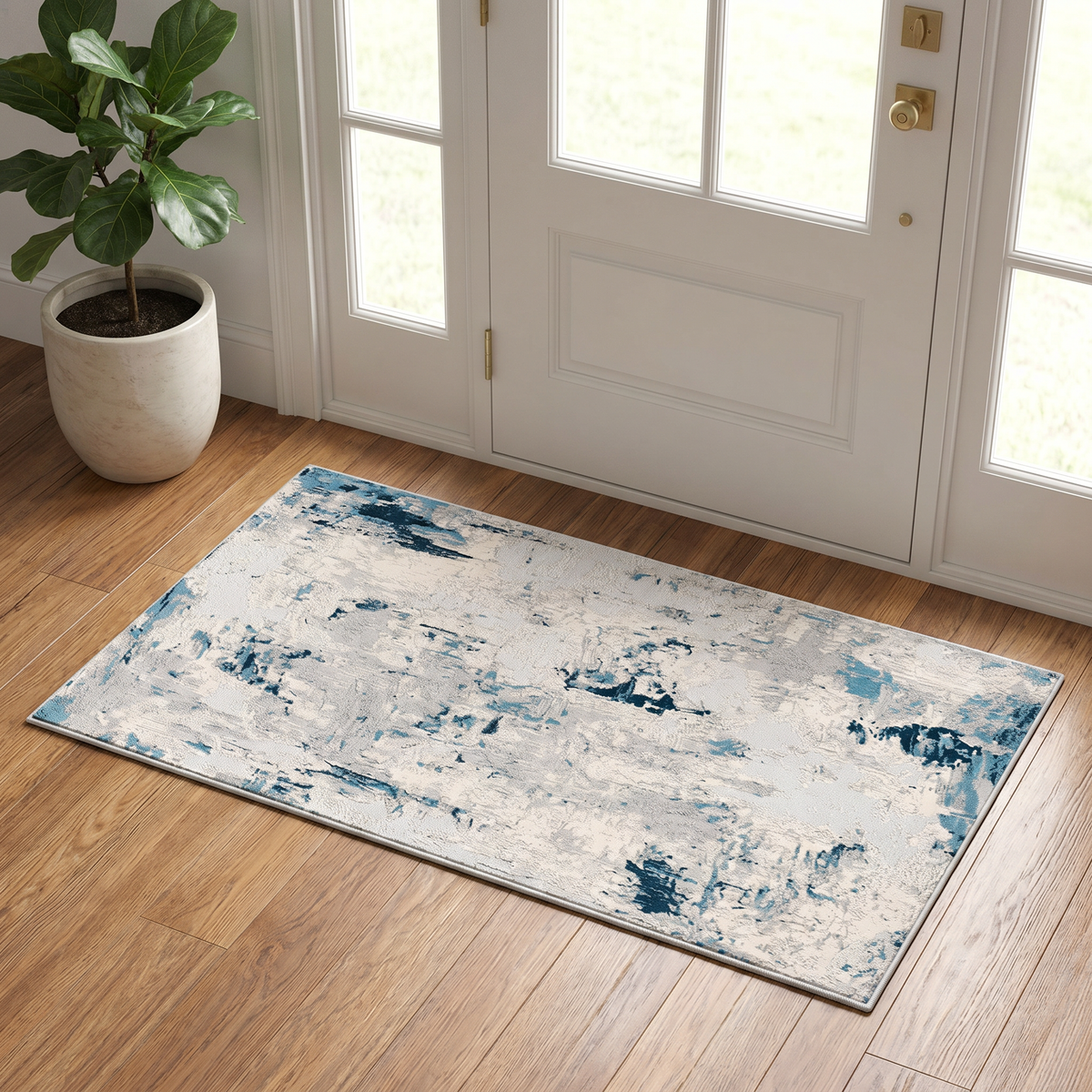 Amara Abstract Contemporary Blue and Cream Indoor Rug