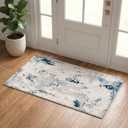 Amara Abstract Contemporary Blue and Cream Indoor Rug
