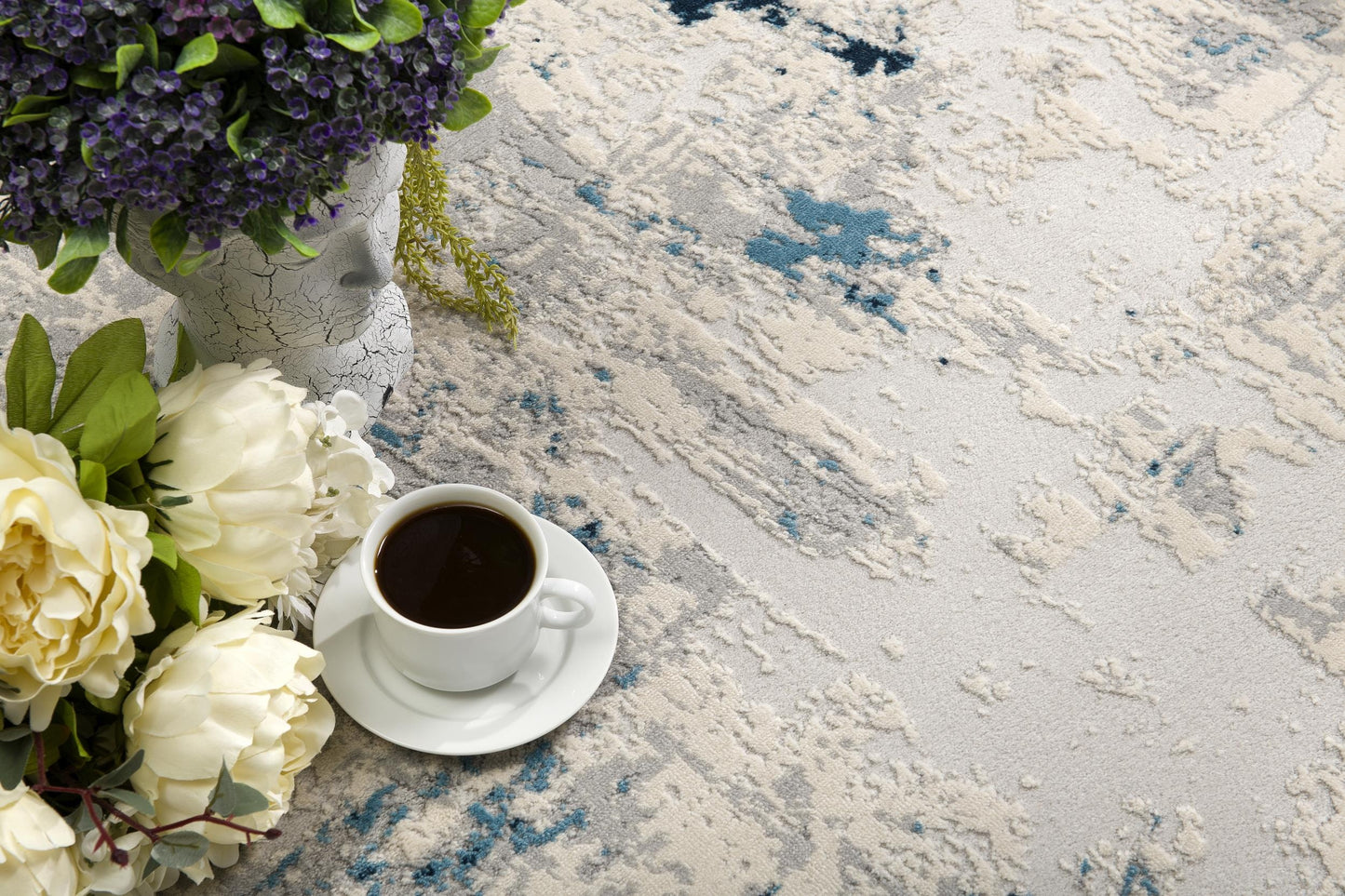 Tapis bleu contemporain abstrait Vogue