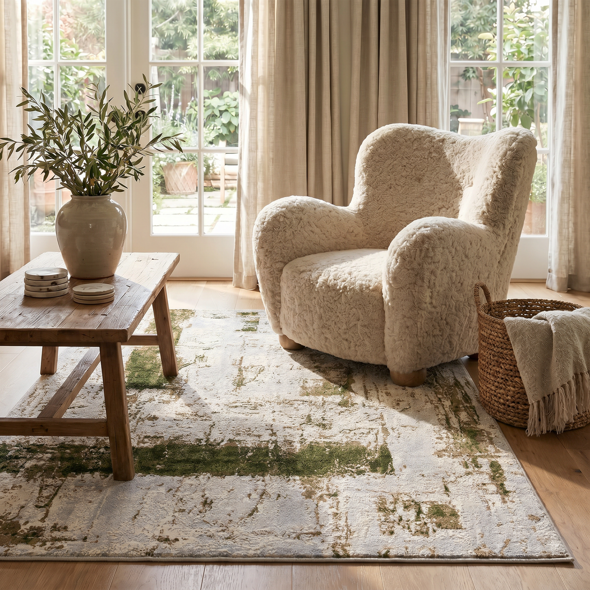 Silvan Abstract Contemporary Green and Beige Indoor Rug