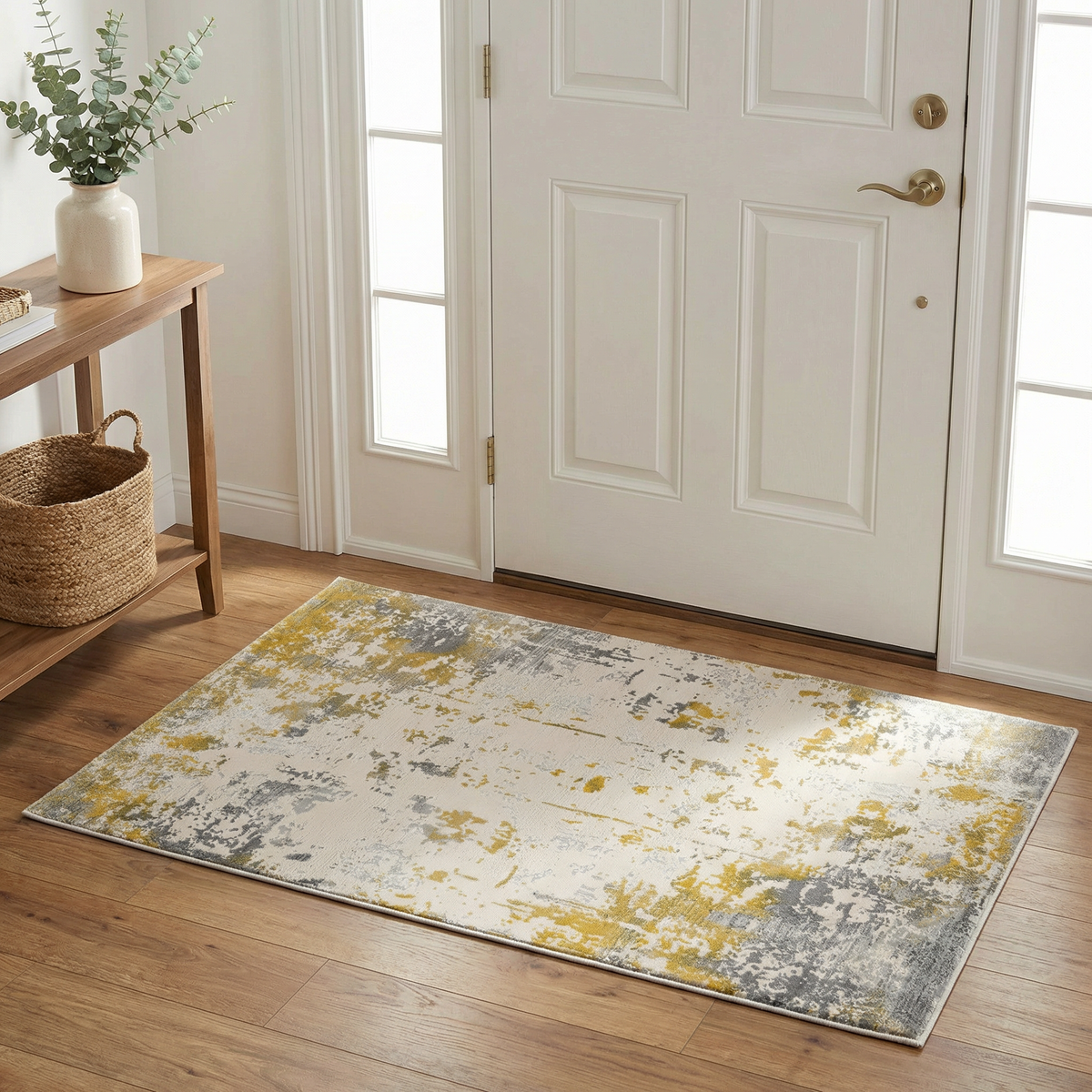 Solenne Abstract Contemporary Gold Indoor Rug