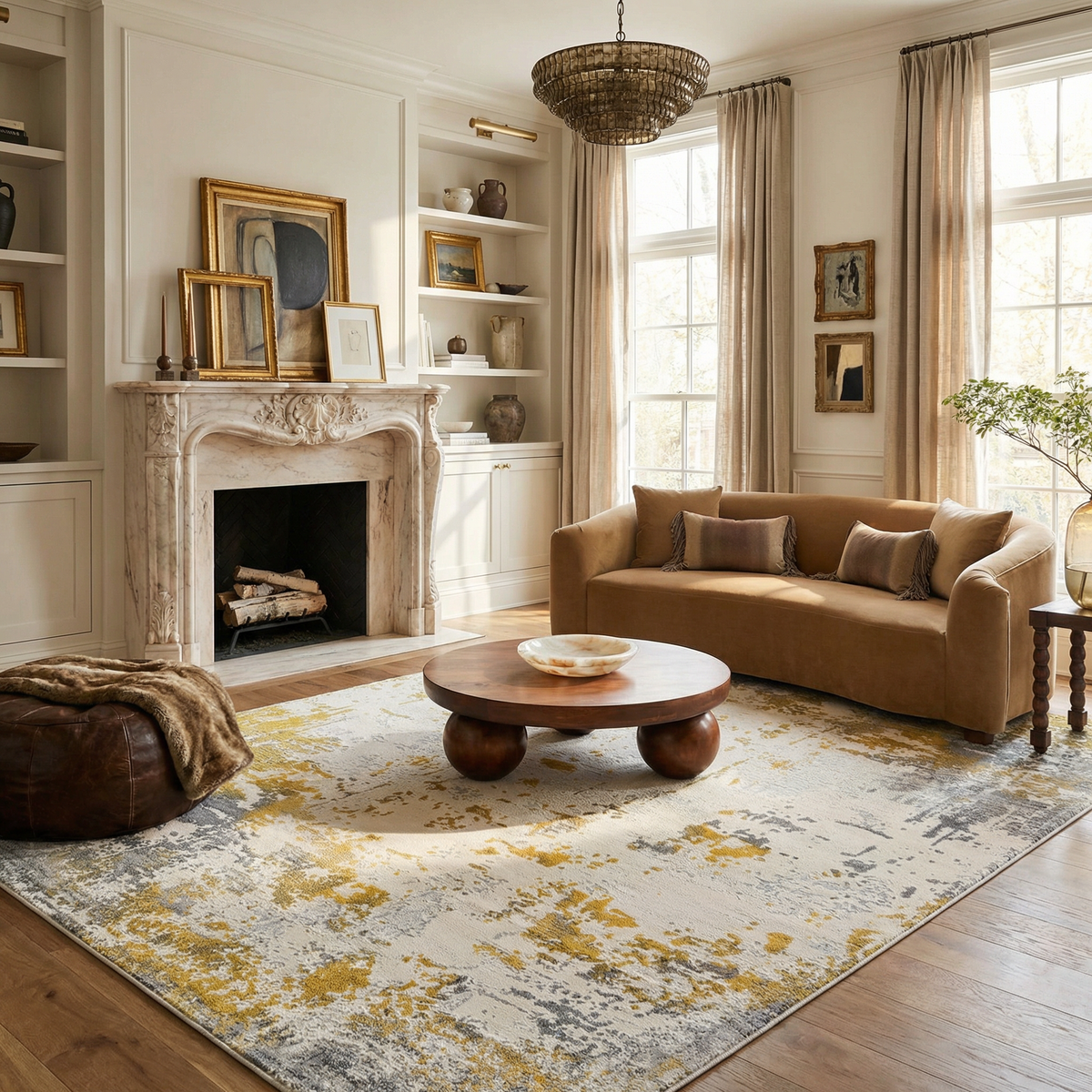 Solenne Abstract Contemporary Gold Indoor Rug