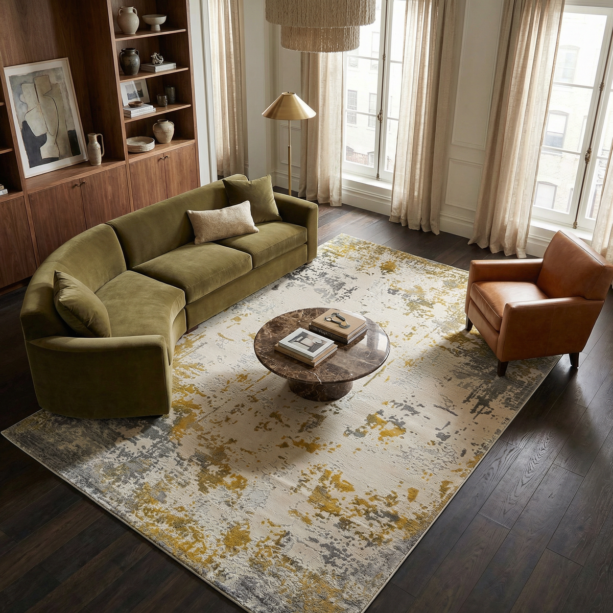Solenne Abstract Contemporary Gold Indoor Rug