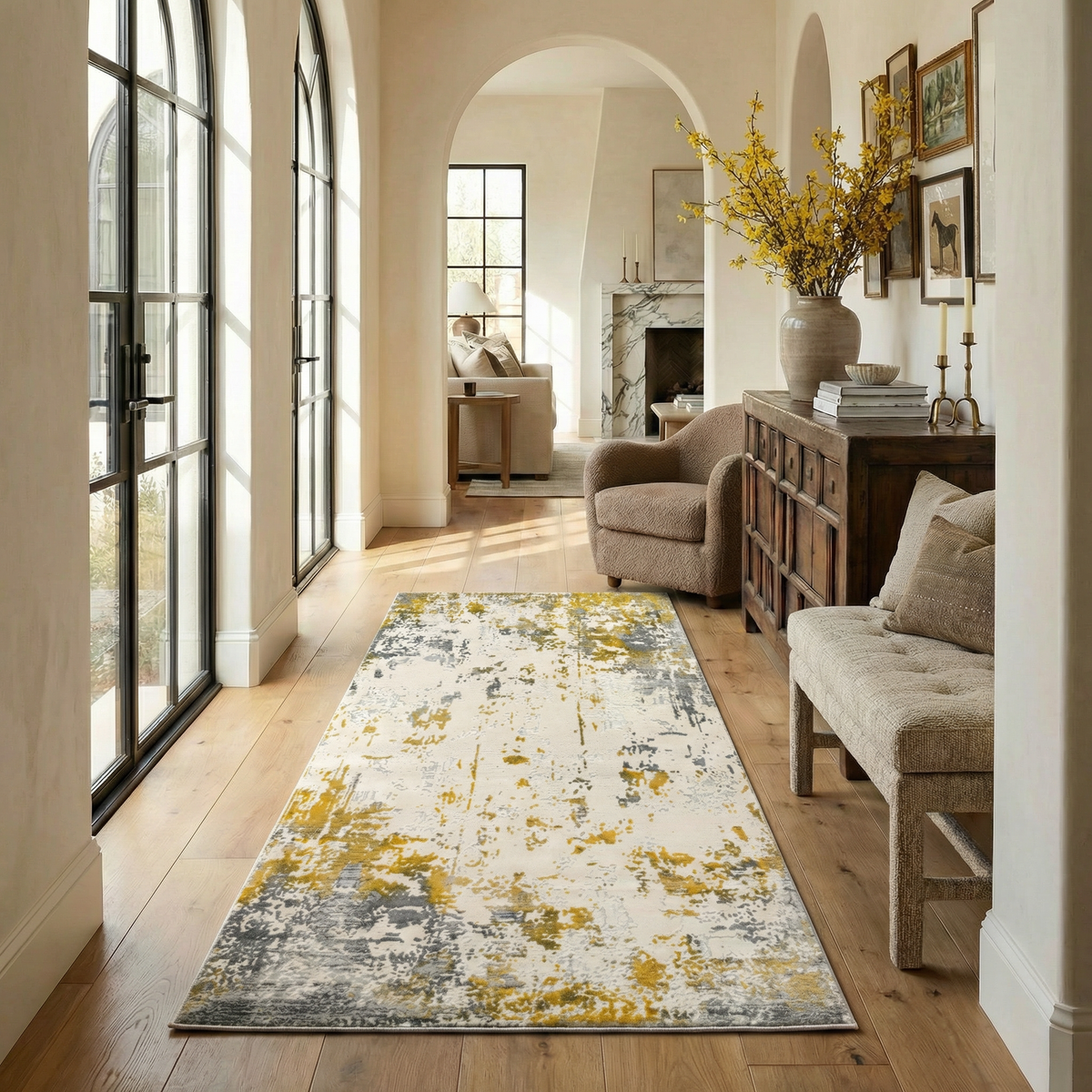 Solenne Abstract Contemporary Gold Indoor Rug