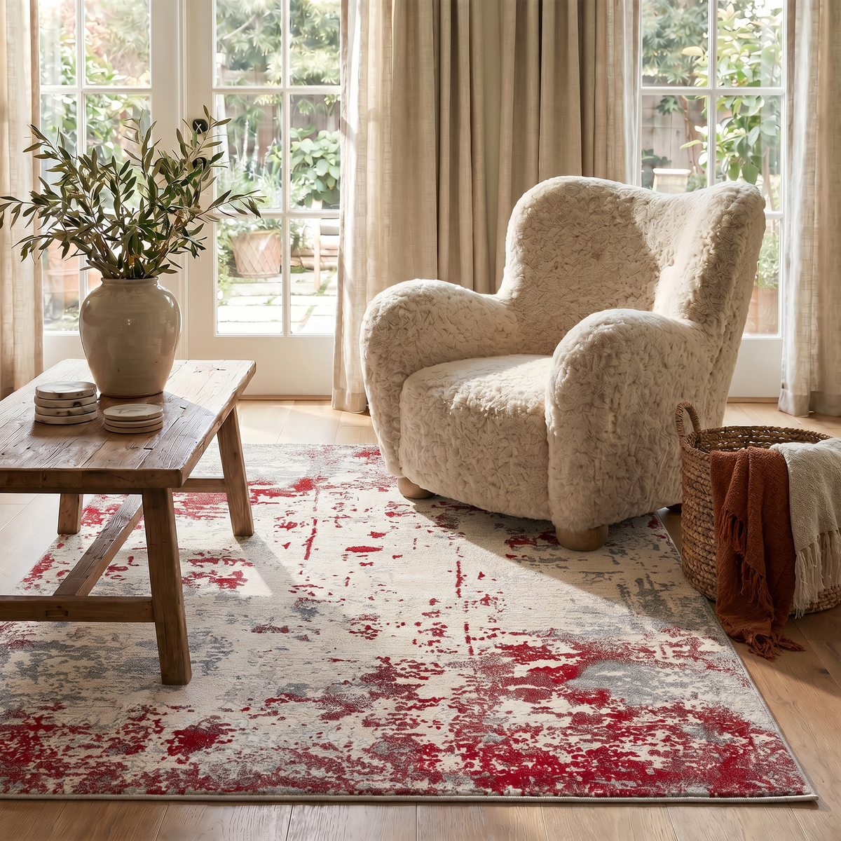 Tapis rouge contemporain abstrait Vogue