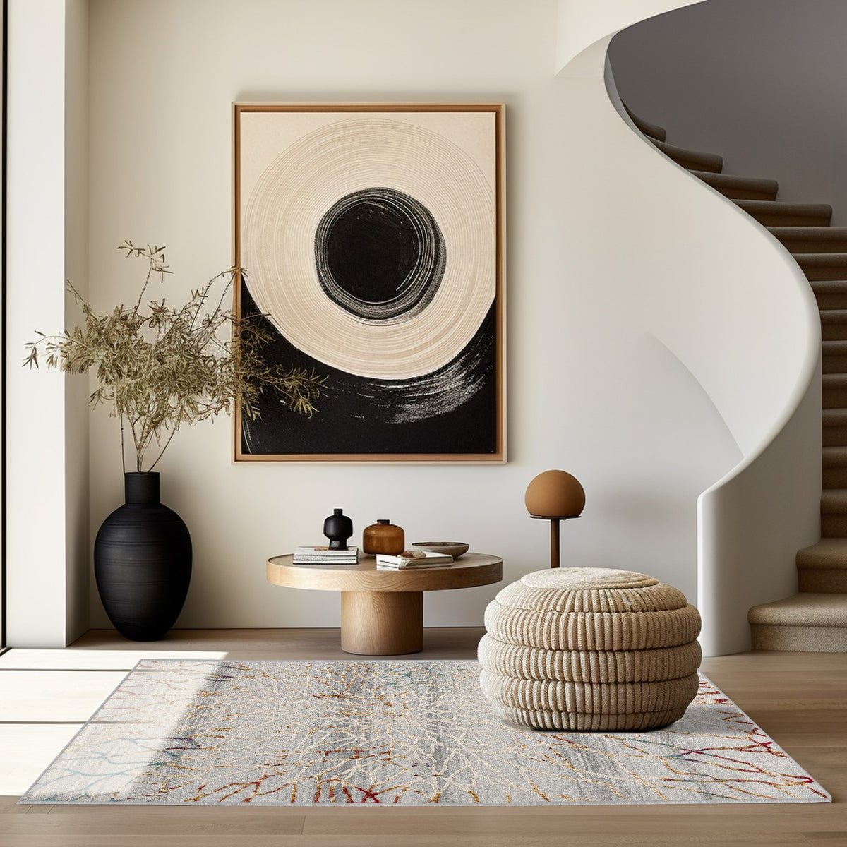 Lunara Abstract Contemporary Grey and Red Indoor Rug
