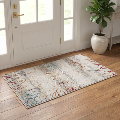 Lunara Abstract Contemporary Grey and Red Indoor Rug