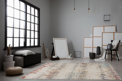 Lunara Abstract Contemporary Grey and Red Indoor Rug