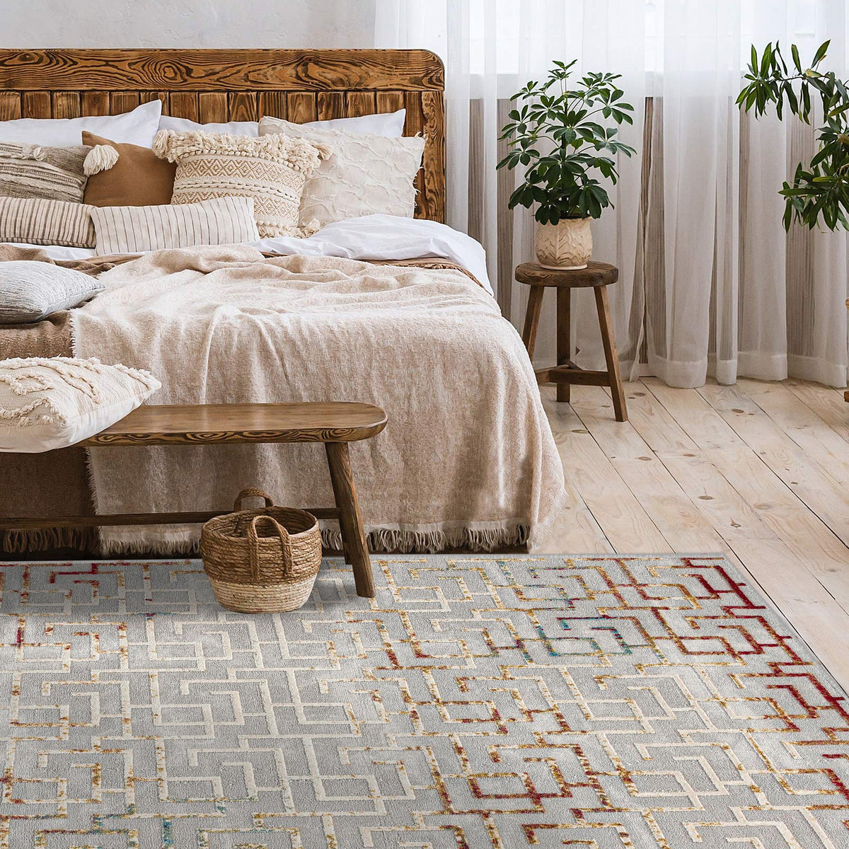 Mirello Abstract Contemporary Grey and Red Indoor Rug