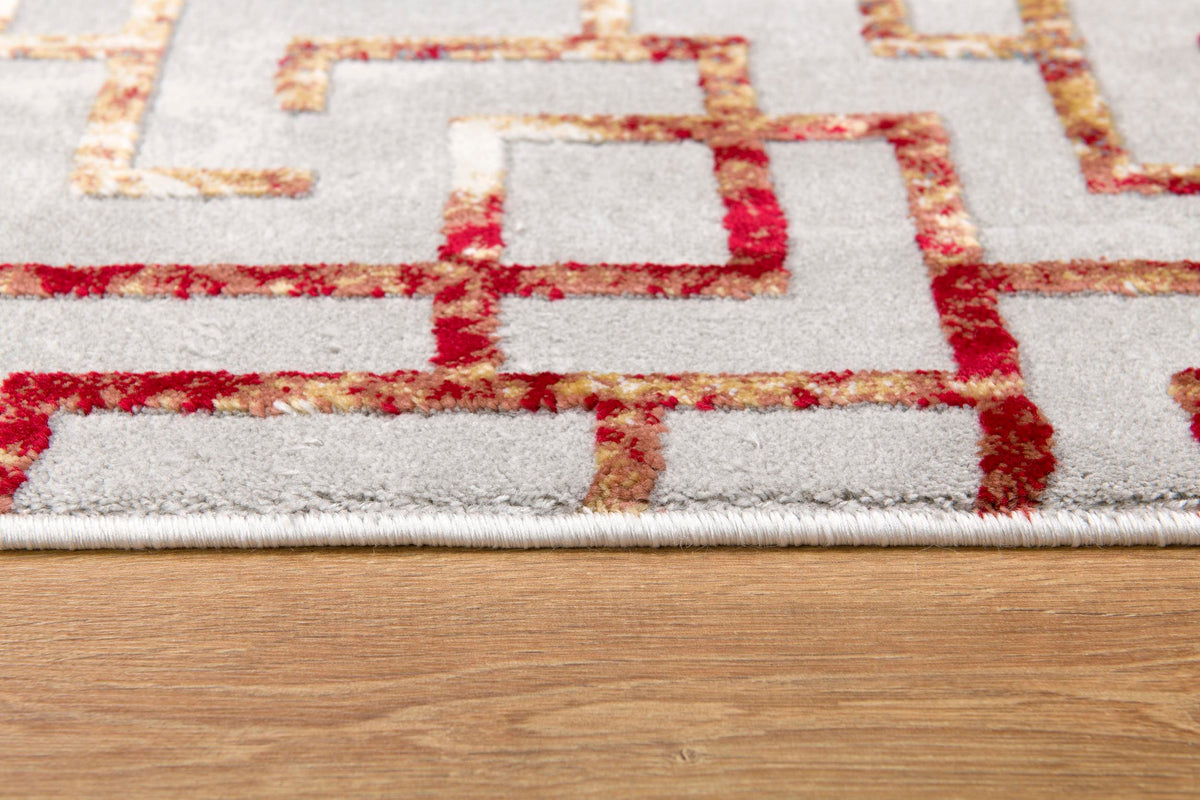 Mirello Abstract Contemporary Grey and Red Indoor Rug